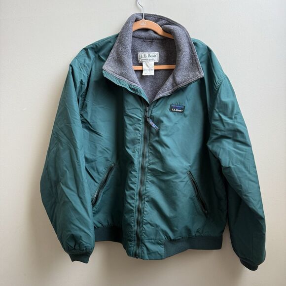 Vintage L.L. BEAN Full Zip Fleece Lined Warm Up Jacket Green USA  Size Large - Picture 1 of 5